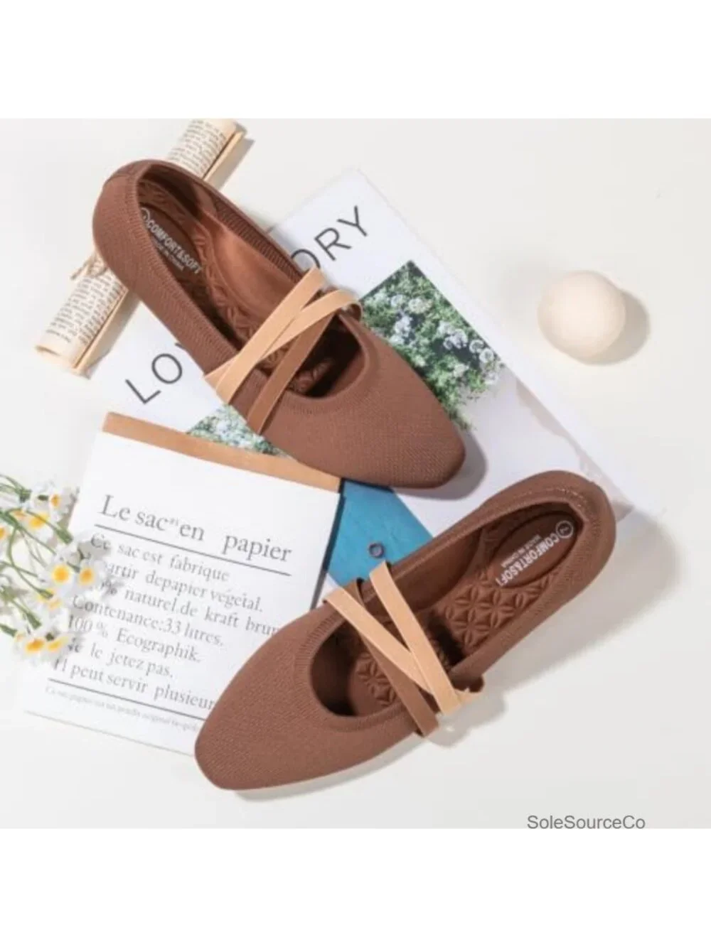 Women's Square Toe Ballet Flats Mary Jane Style Criss-Cross Straps Comfortable